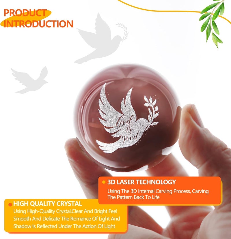 ZEERSHEE 60mm Glass Peace Dove Ball Laser Etched Dove with Olive Branch Crystal Pigeon Ornament with Stand Decor for Home Table - Image 4